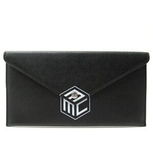 NEW *Rare* MCM Logo Envelope Hand Pouch Bag 21cm Black Grain Leather Pouch NIB